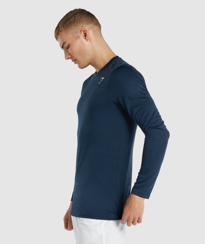 Men's Gymshark Arrival Long Sleeve T-Shirts Navy | NZ 0DICJU